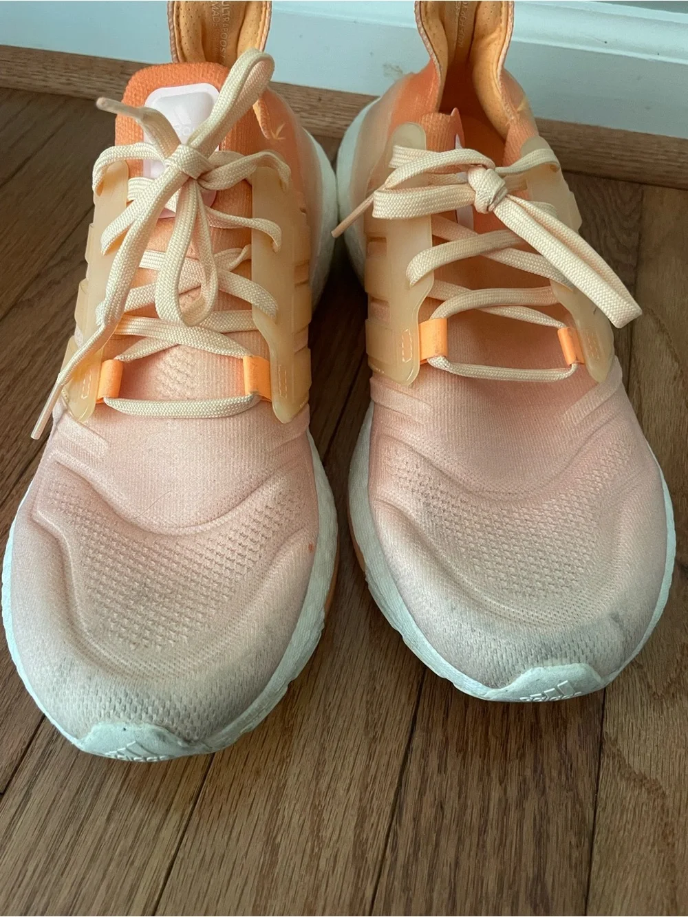 adidas Ultra Boost 22 Peach/Coral Knit Running Sneakers